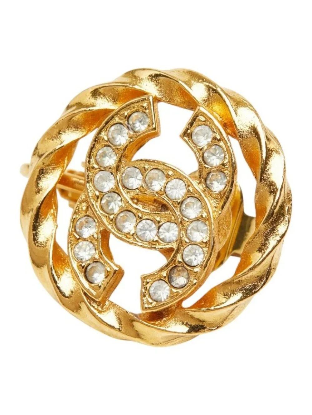 Chanel CC Logo Earrings Gold Plated Rhinestone